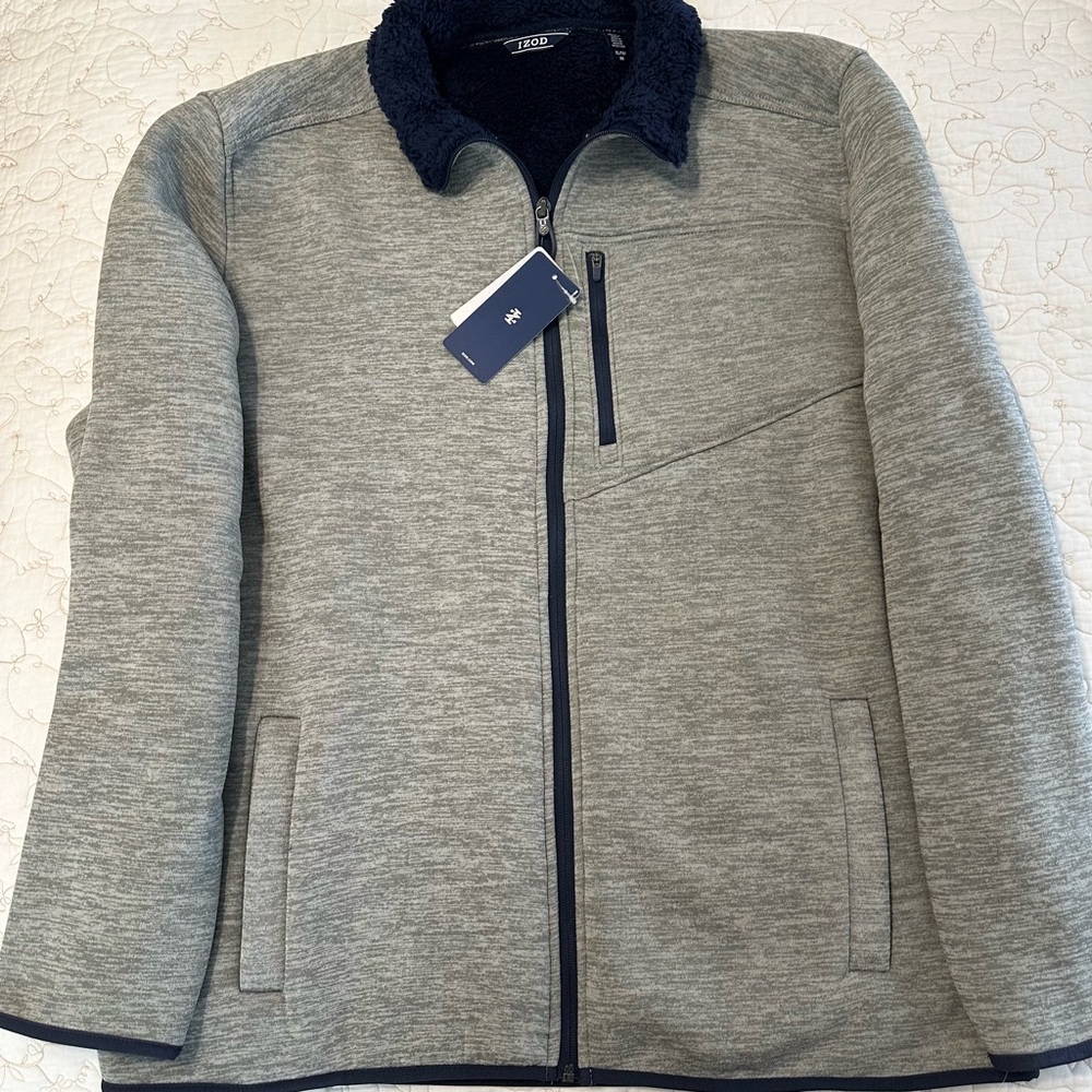 Izod Men's Heather Gray Jacket with Navy Details